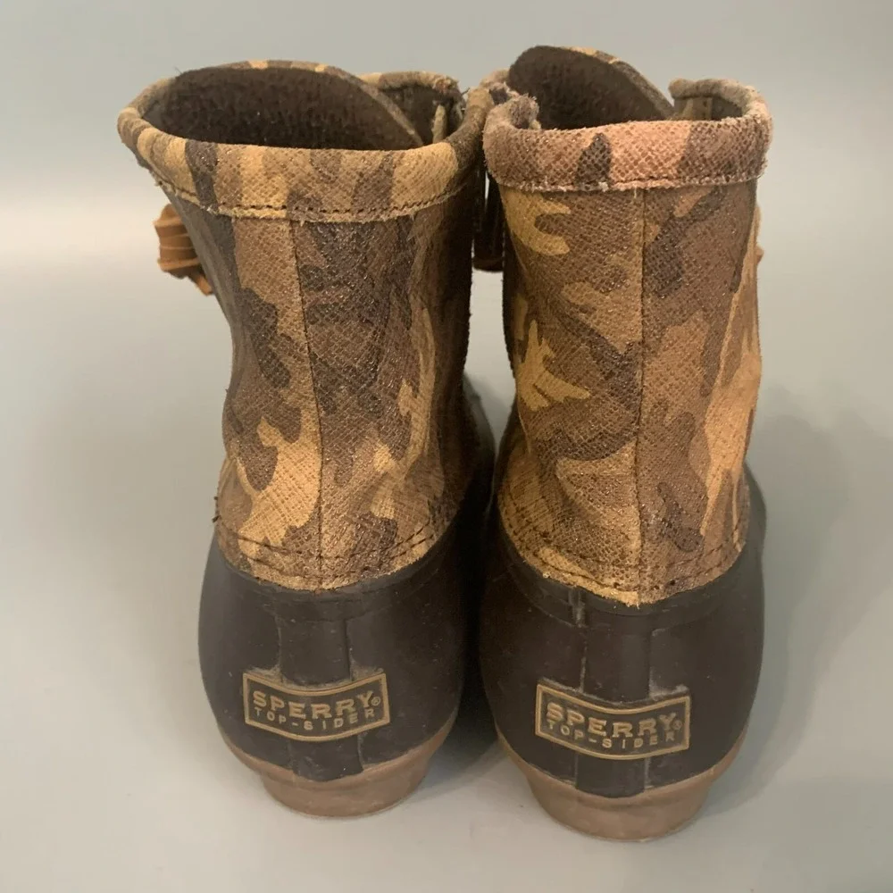 Sperry Top-Sider Saltwater Duck Boots Womens Brown Camo Waterproof Rain Boots